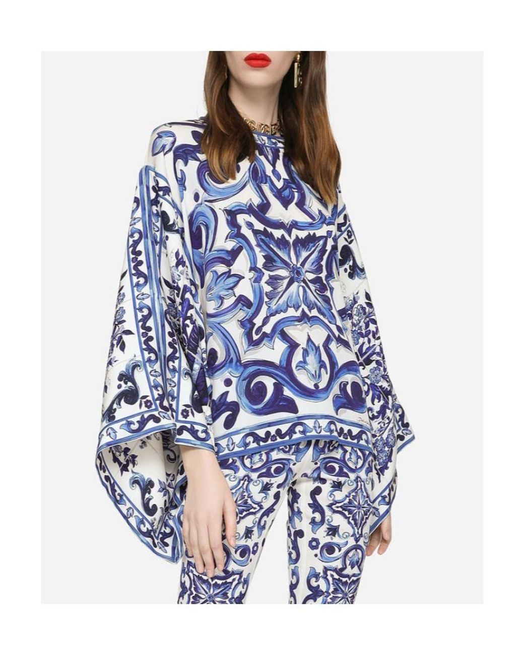 Dolce & Gabbana Blue Silk-blend Majolica Print Top