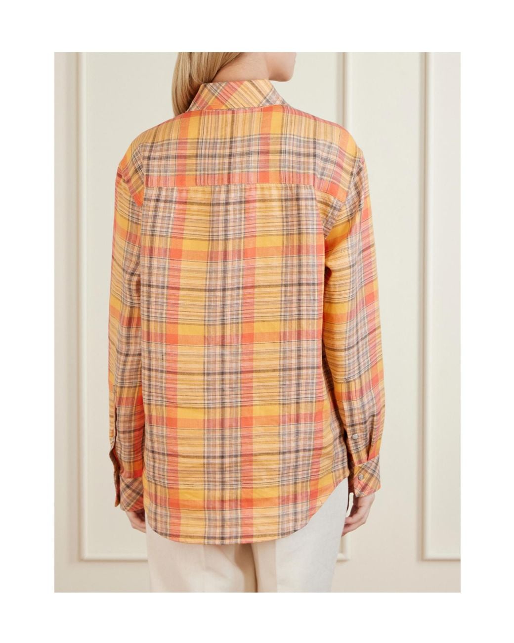 God's True Cashmere Orange Twilight Checked Linen Shirt