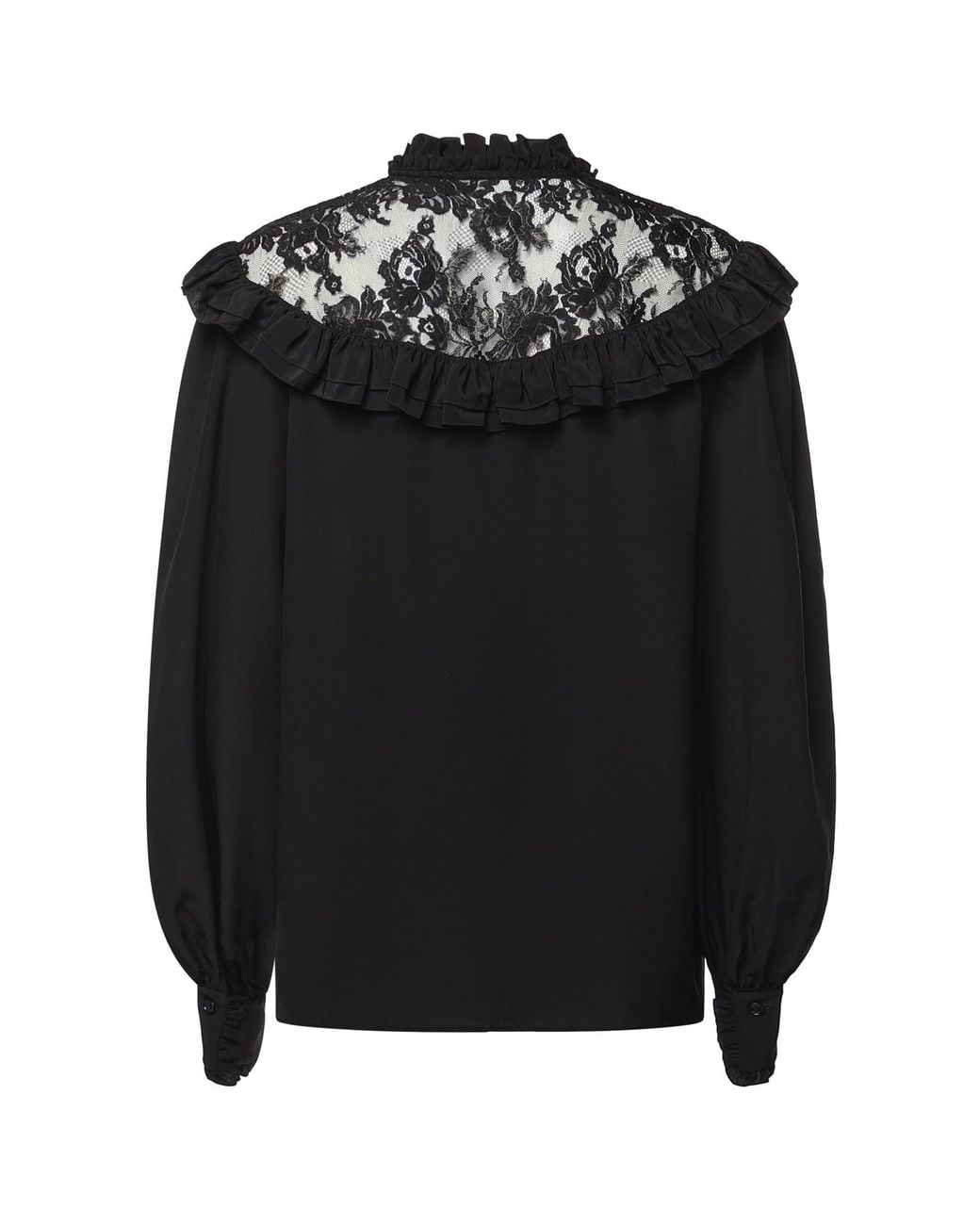 Chloé Black Chloé High-Neck Laced Ruffled Blouse