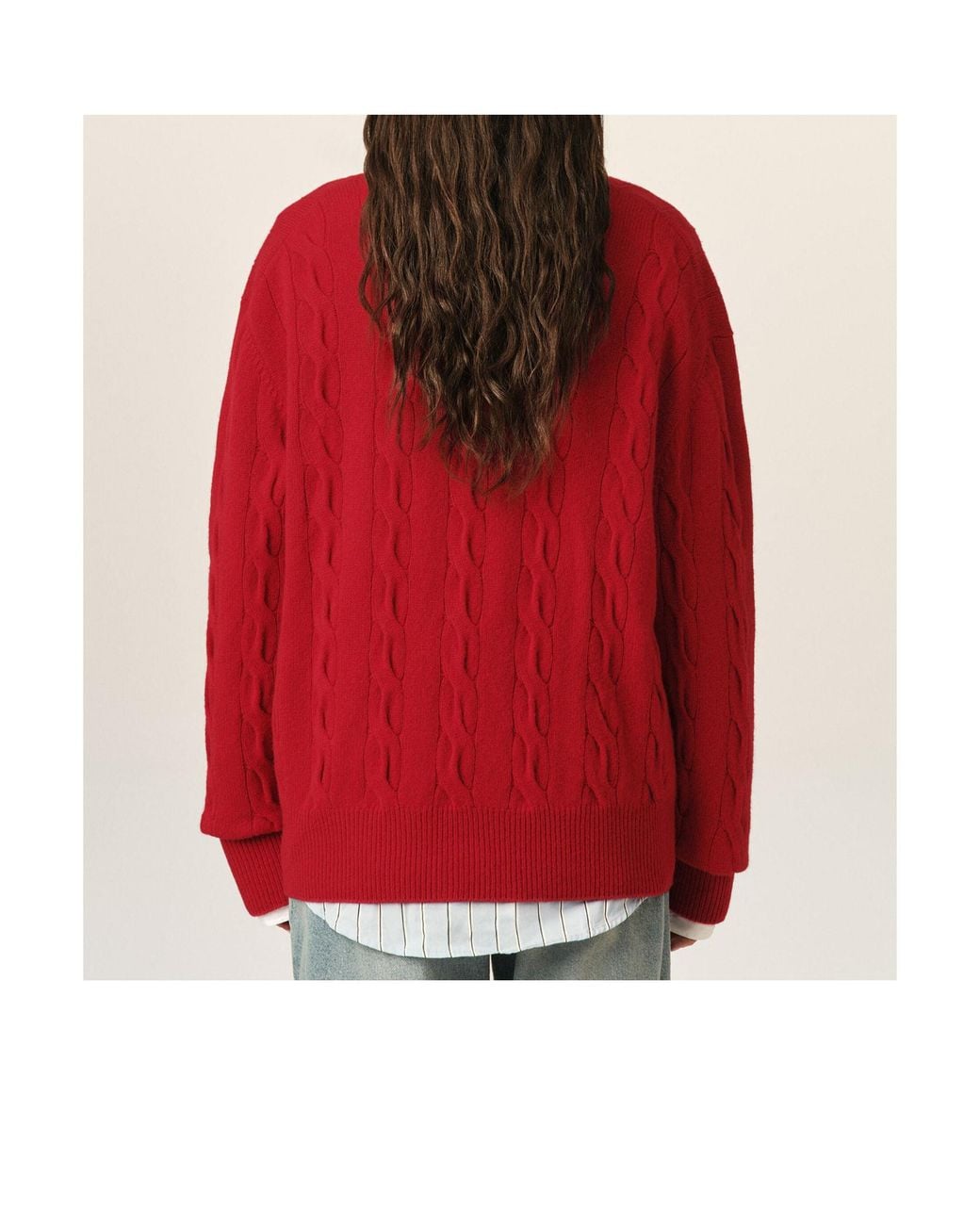 AMI Red Ami Cable-Knit V-Neck Cardigan for men