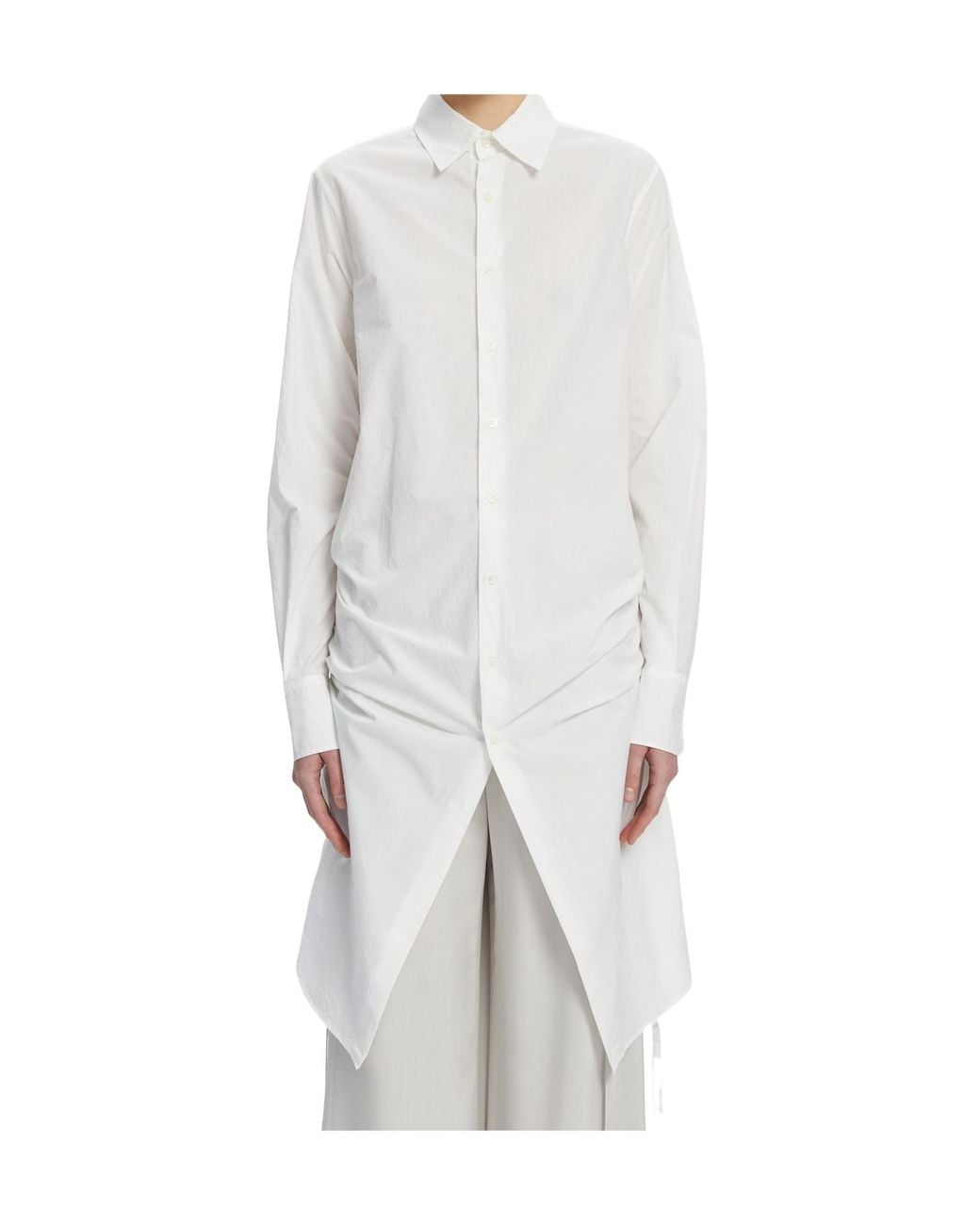 Ann Demeulemeester White Sandrina High Comfort Shirt With Drawstrings And 'Script' Print