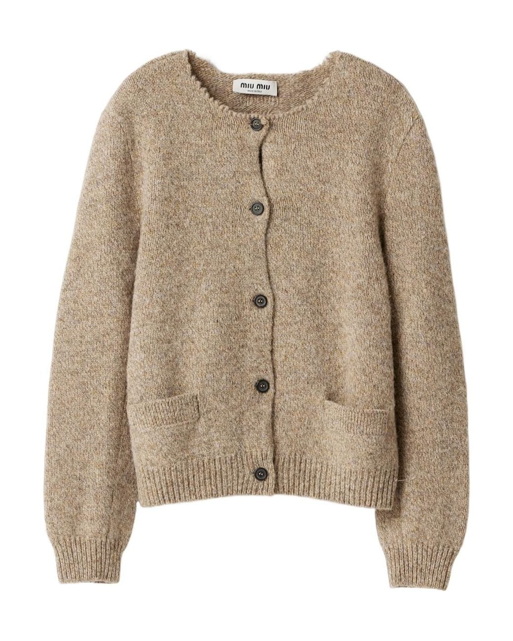 Miu Miu Natural Crewneck Button-Up Cardigan