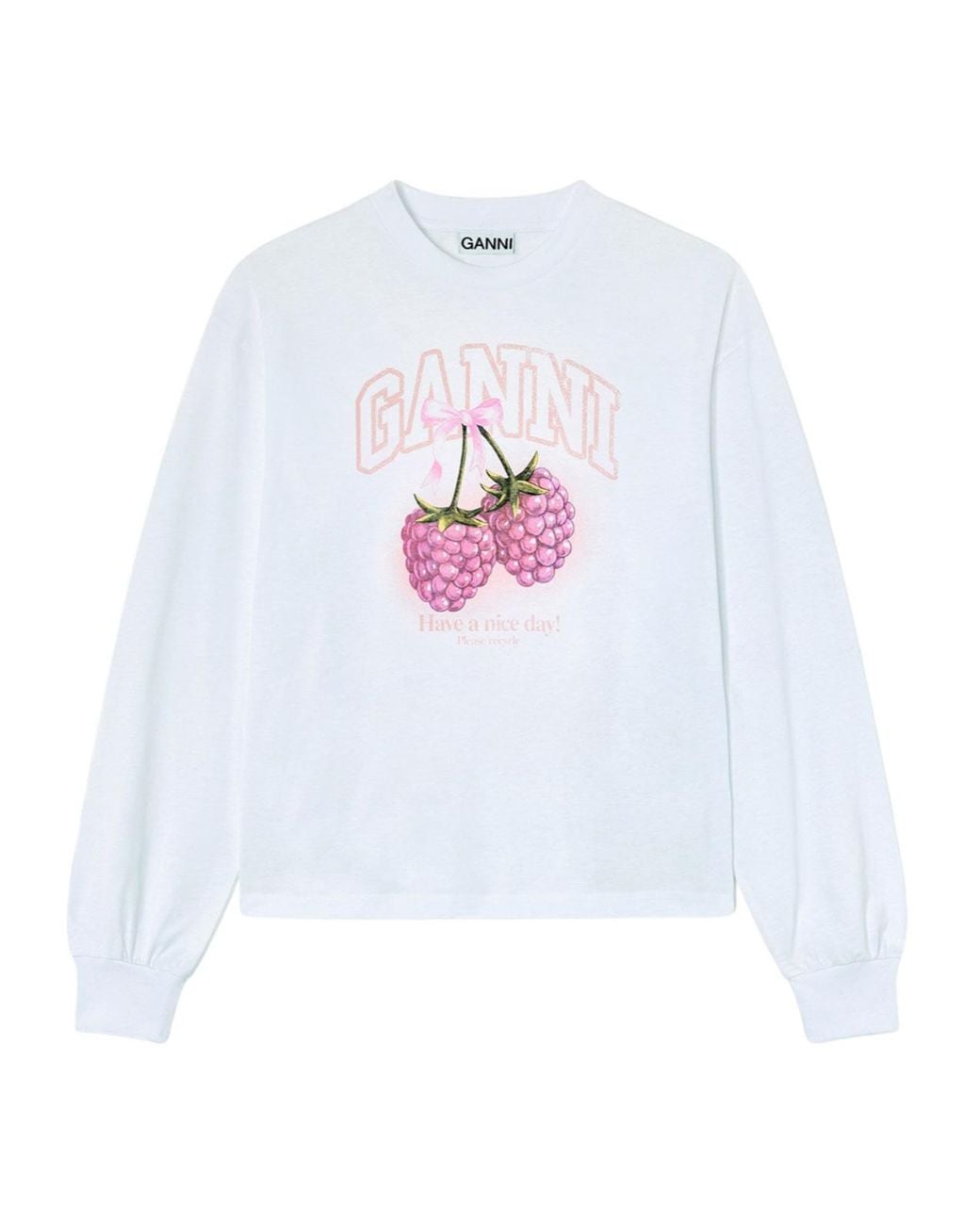 Ganni White Raspberries Long-Sleeved T-Shirt