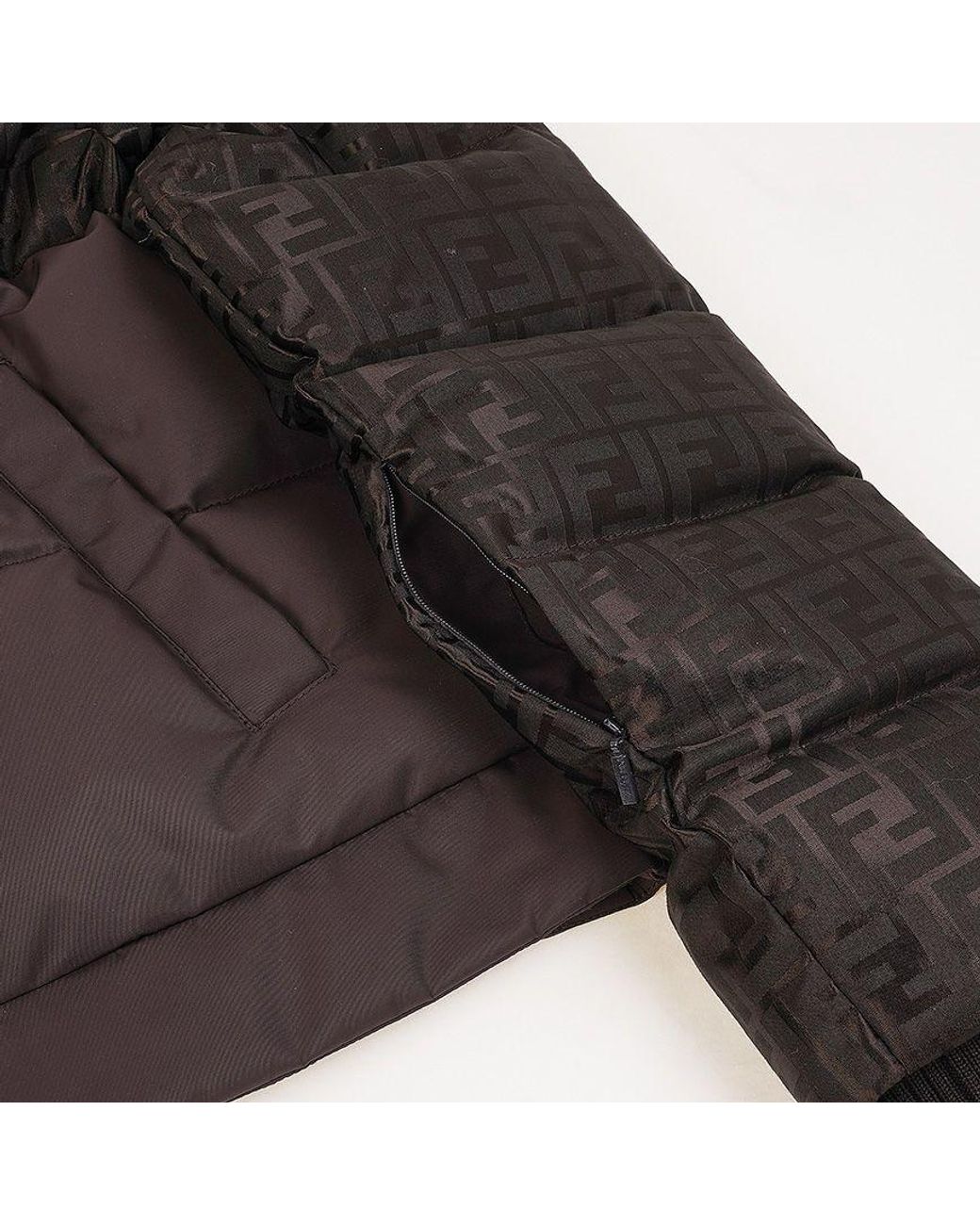 Fendi Brown Ff Jacquard Hooded Padded Jacket