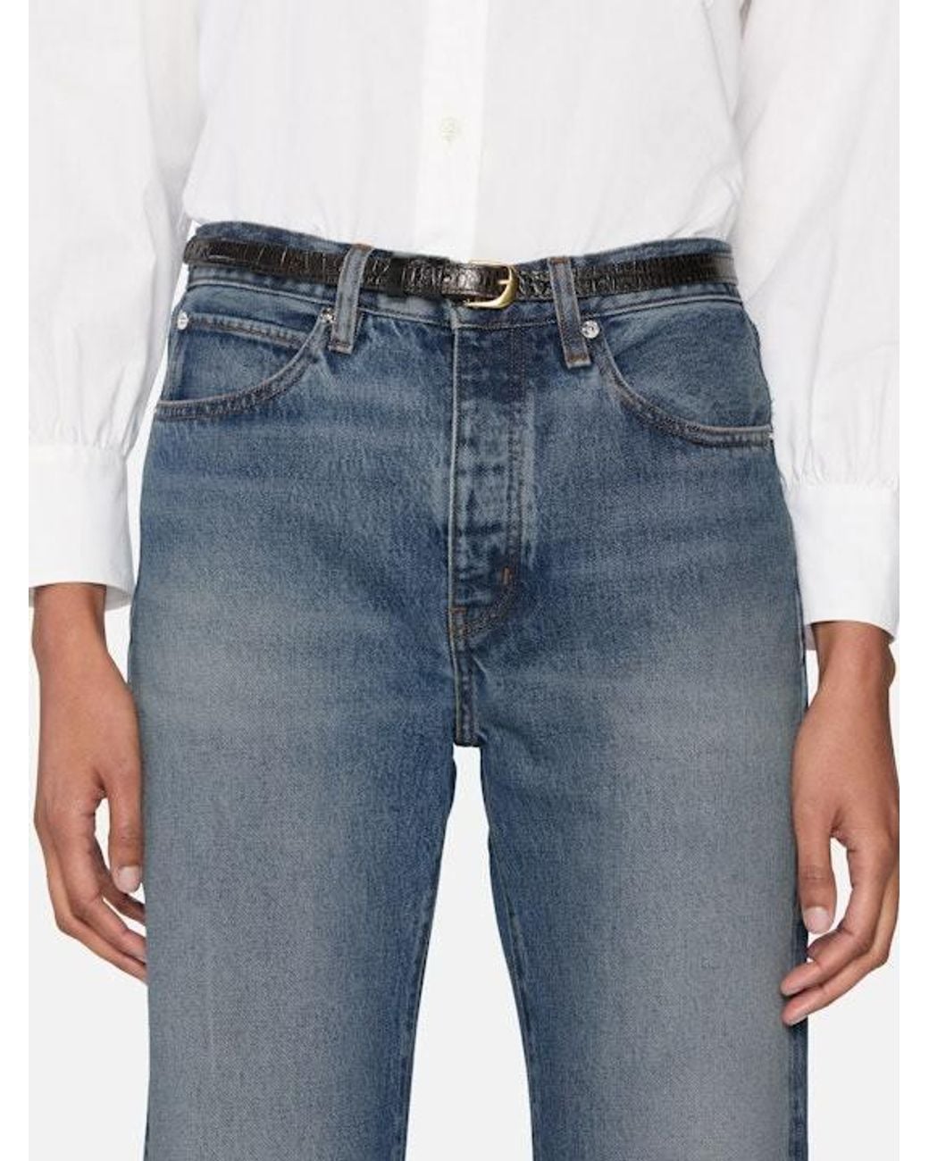 FRAME Blue High-Waisted Straight-Leg Jeans