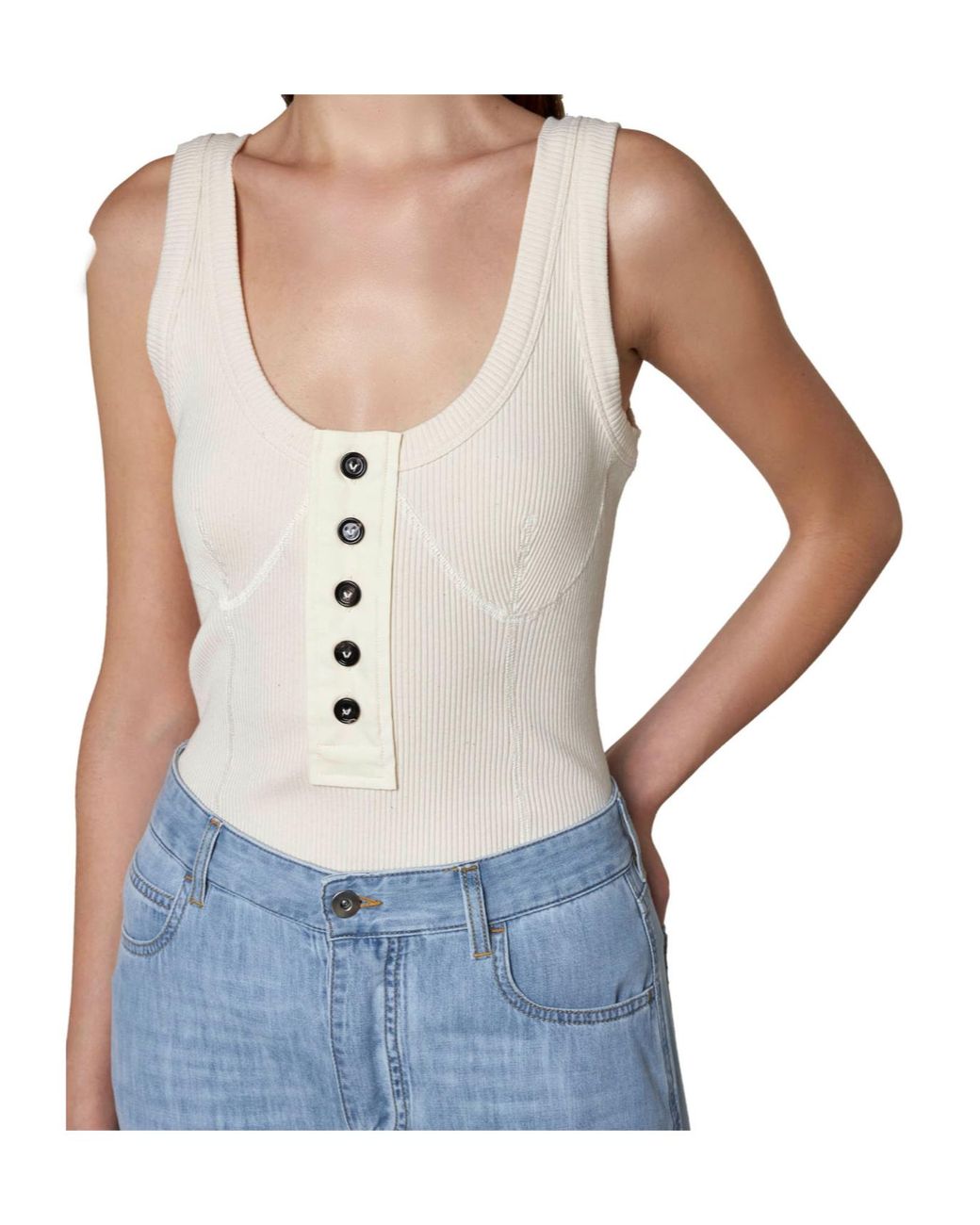 Bottega Veneta Natural Sleeveless Rib Knit Top