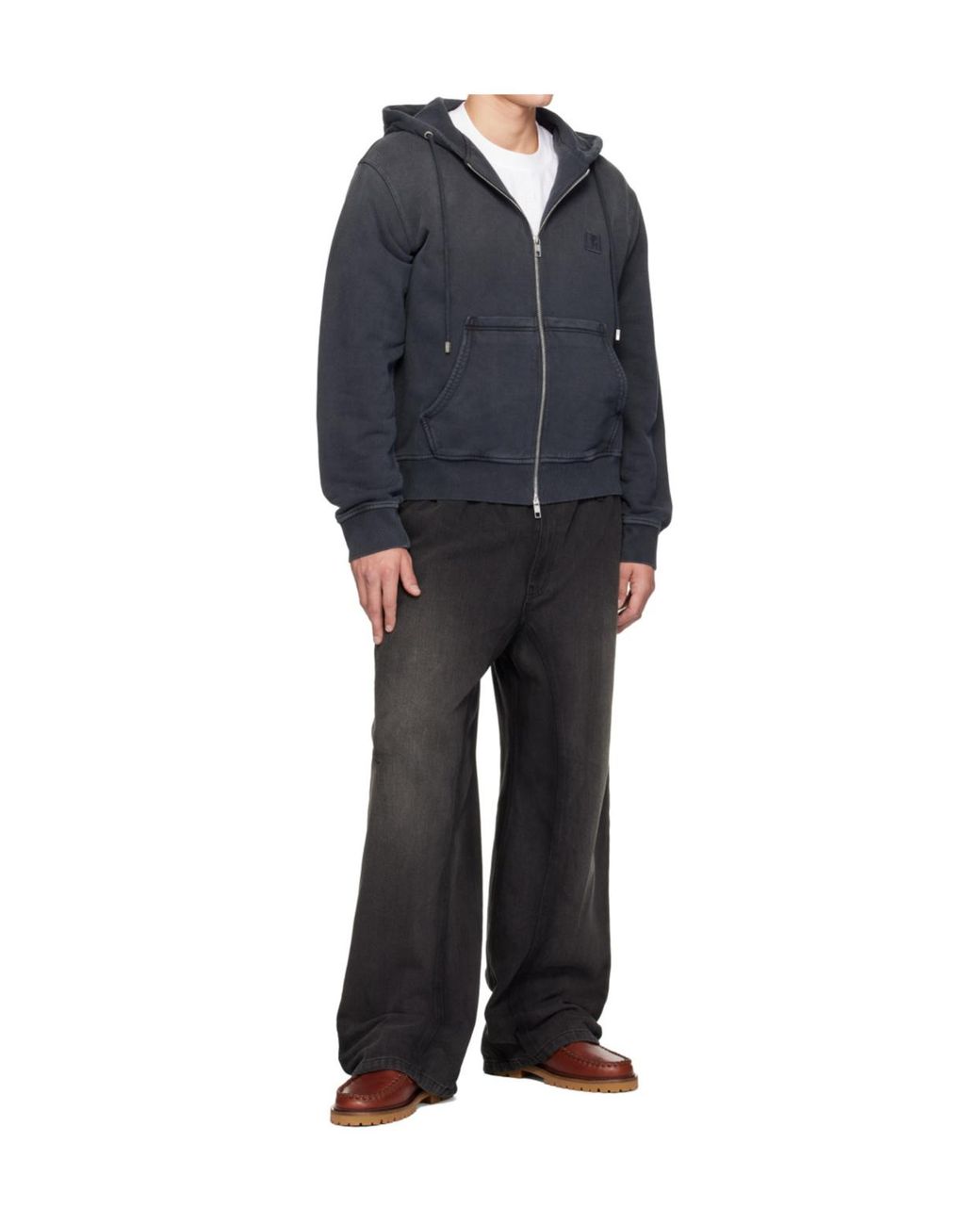 Wooyoungmi Blue Washed Logo-Print Hoodie for men