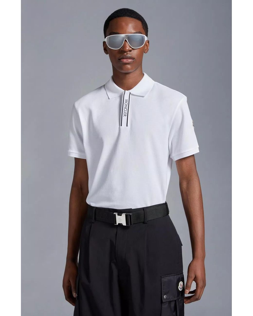 Moncler White Logo Motif Polo Shirt for men