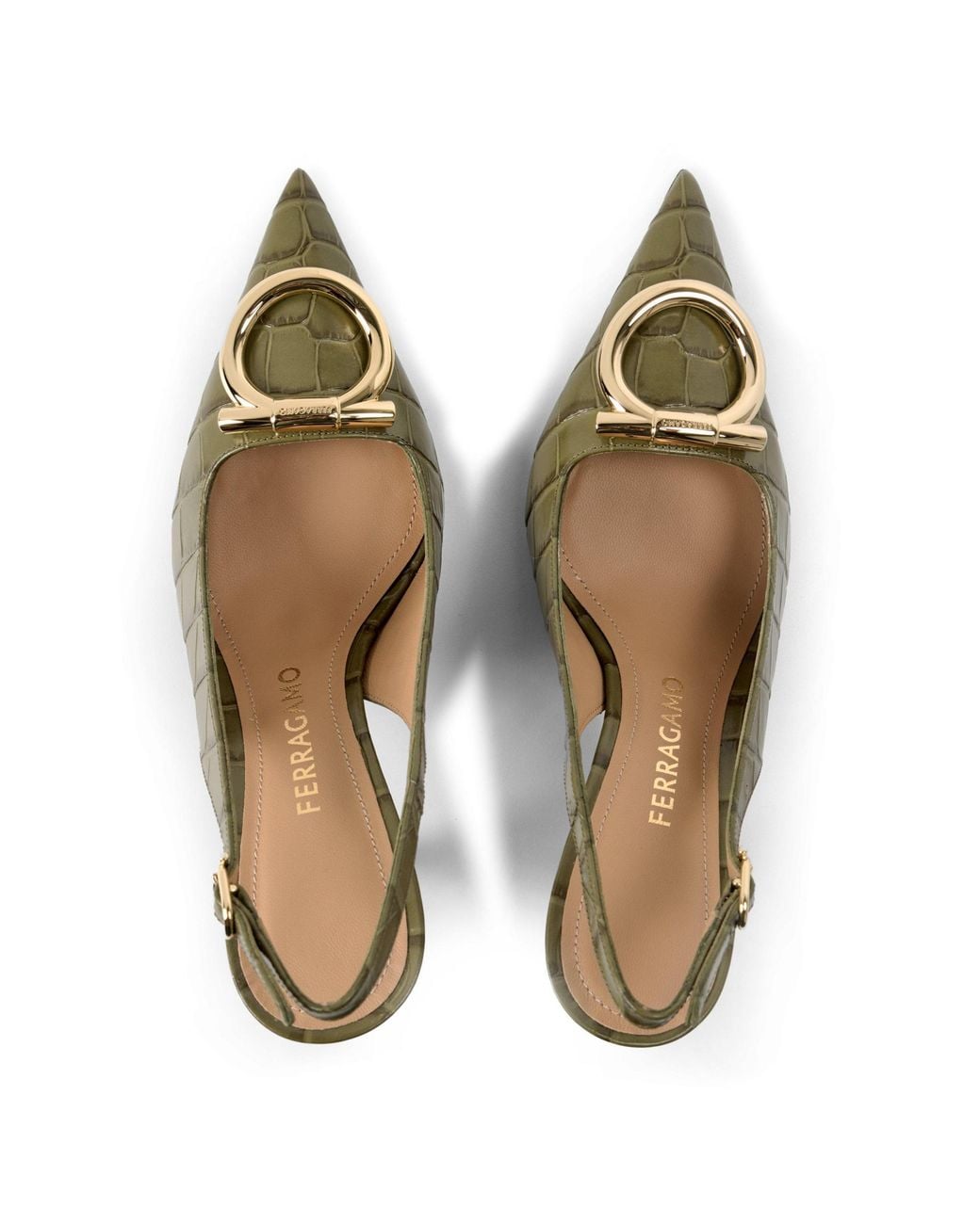 Ferragamo Metallic Croc-Embossed High Heels