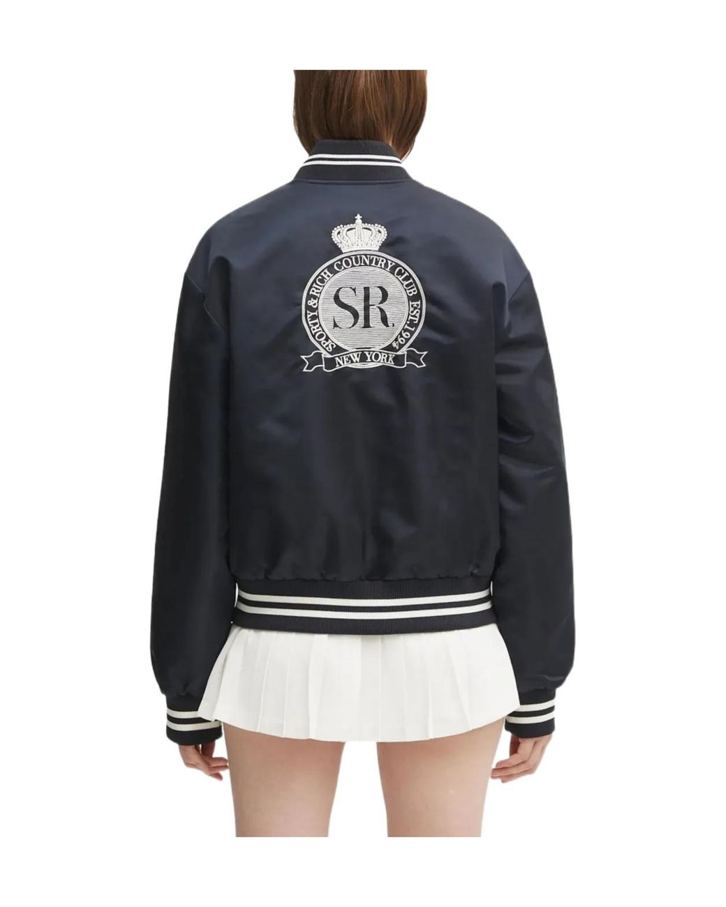 Sporty & Rich Blue Embroidered-Logo Bomber Jacket
