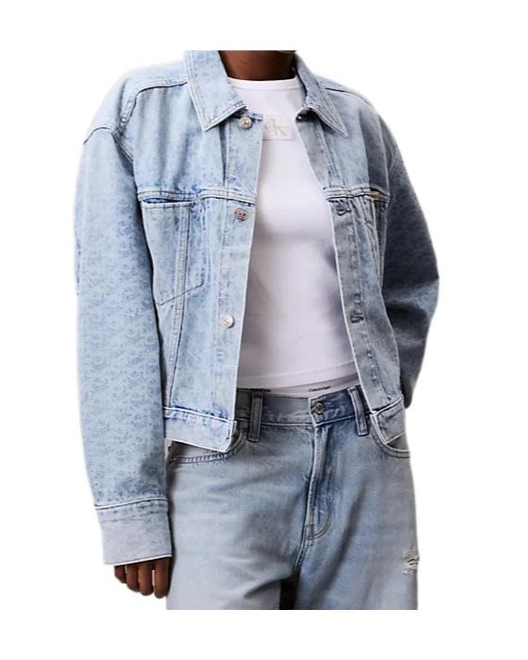 Calvin Klein Blue Monogram Logo Cropped Denim Jacket