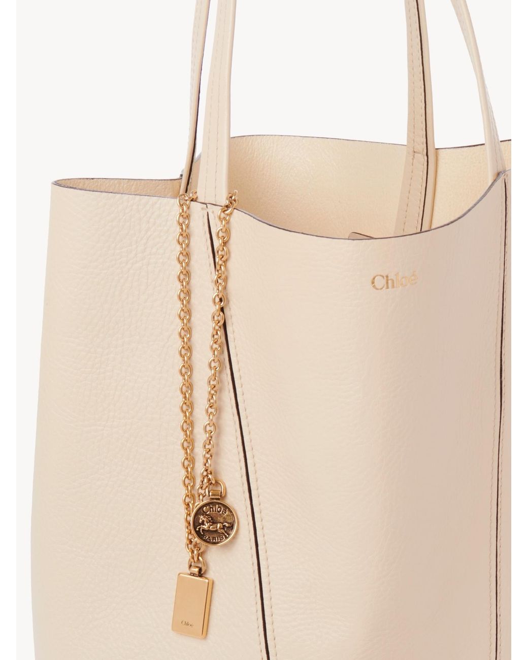Chloé Natural Chloé Spin Charm Detailed Tote Bag