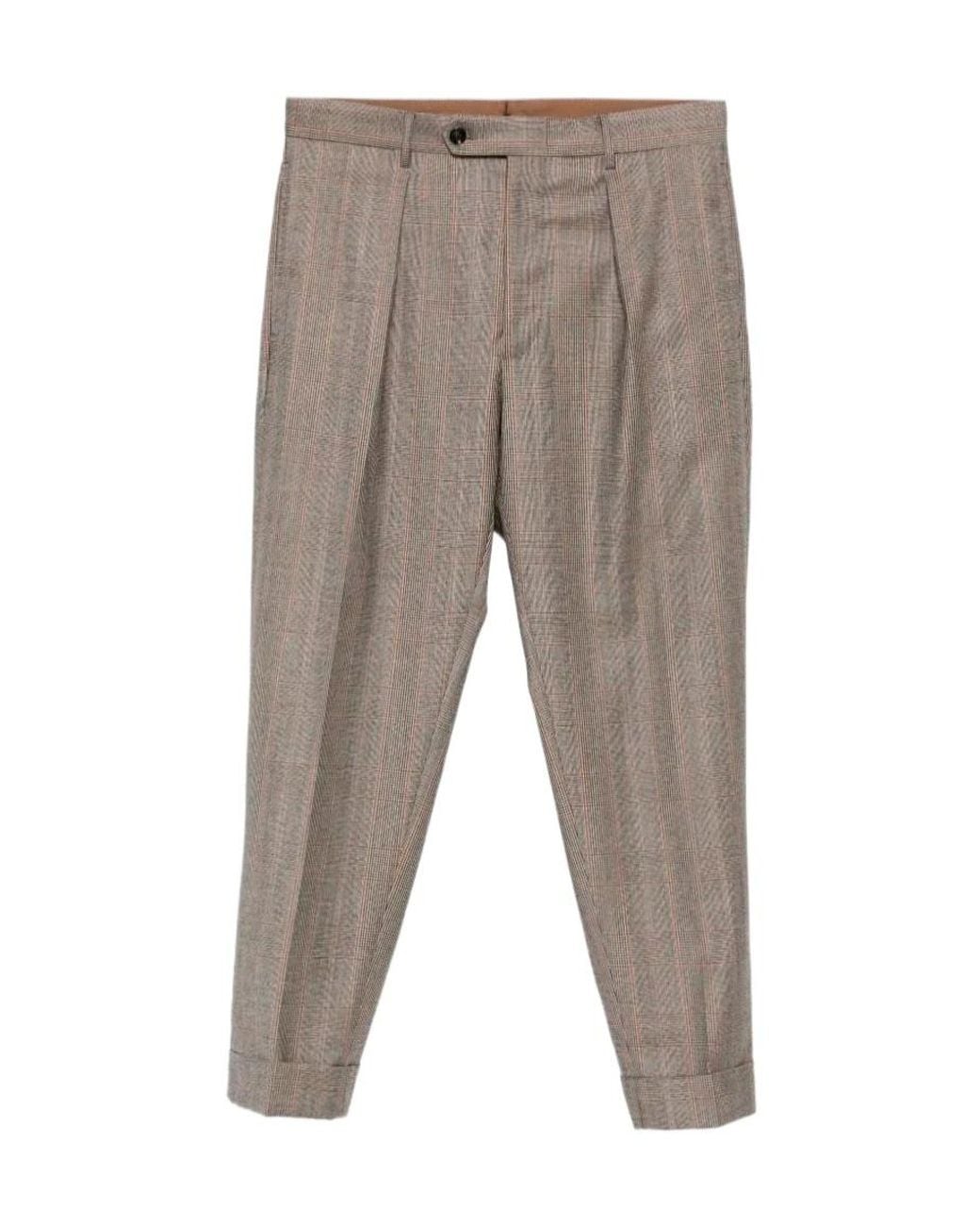 Berwich Gray Check-Pattern Pleated Trousers for men