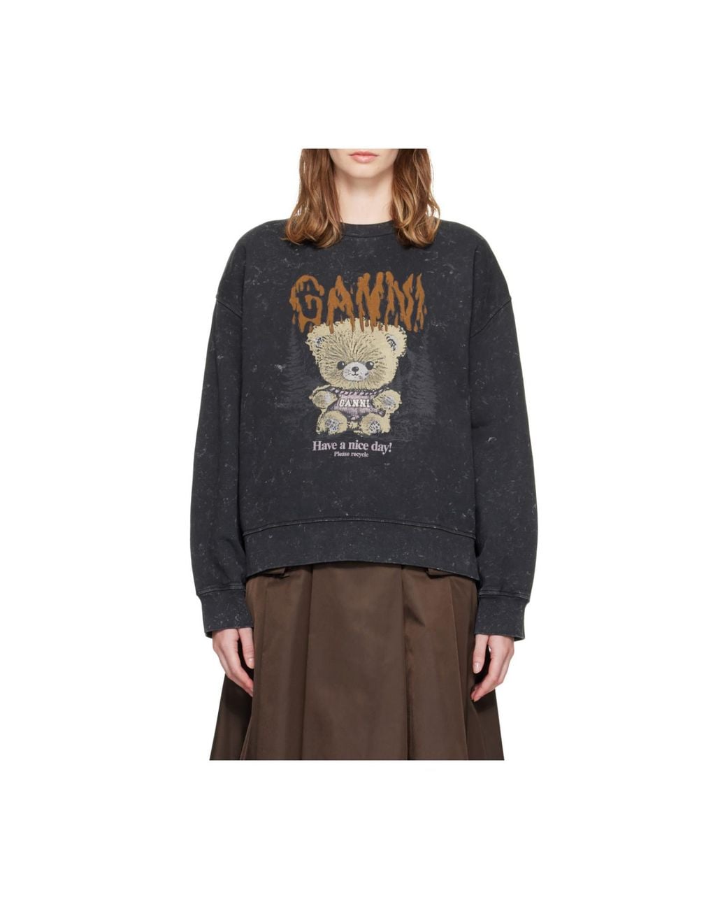Ganni Black Isoli Oversized Teddy Sweatshirt