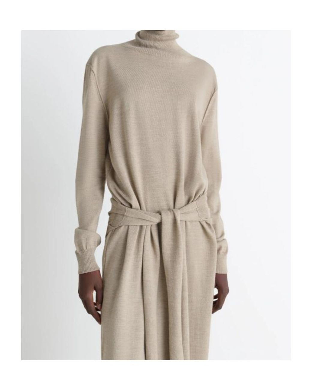 Lemaire Natural Trompe L'Oeil Turtleneck Belted Midi Dress