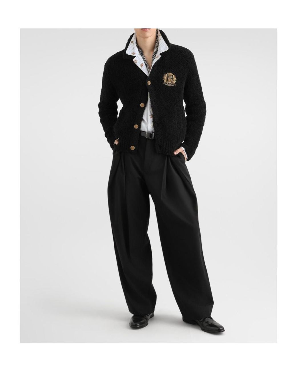 Dolce & Gabbana Black Heraldic Patch Cardigan for men