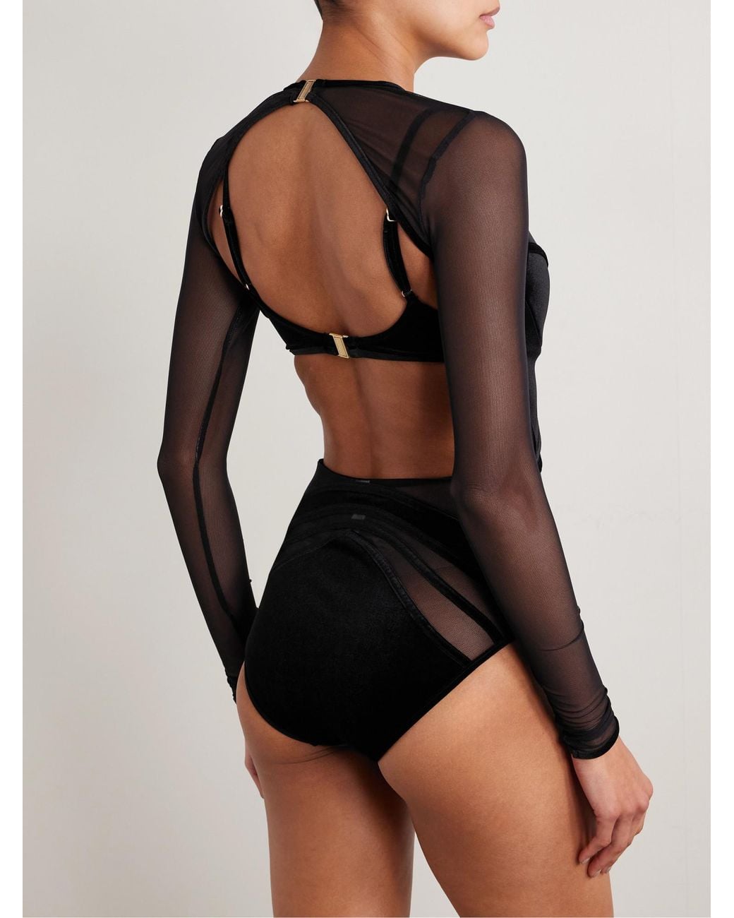 Zimmermann Black Velour And Mesh Spliced Swimsuit