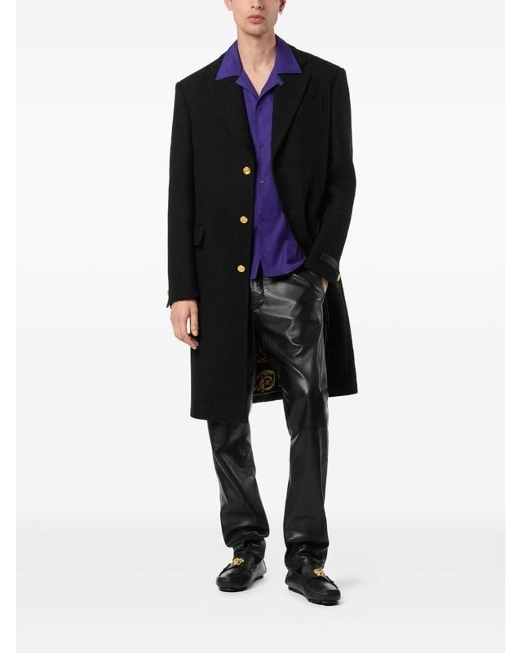 Versace Black Single-Breasted Long Coat for men