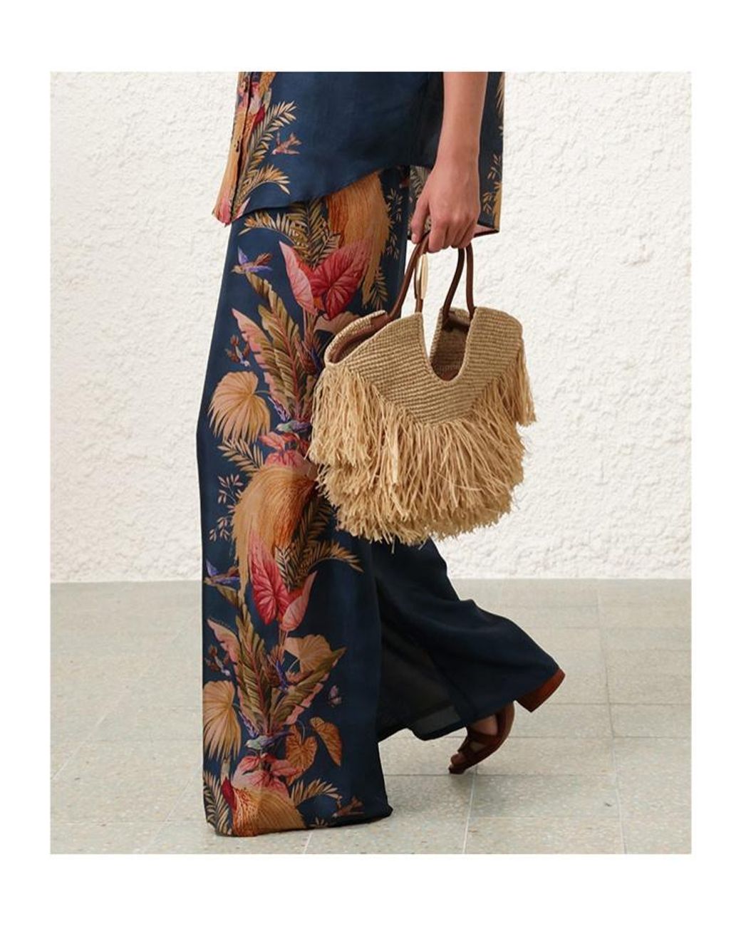 Zimmermann Natural Interwovened Fringed Top Handle Bag