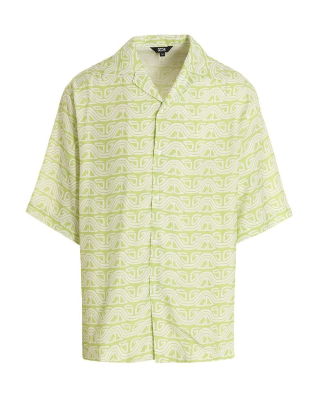 Gcds Yellow Waved Logo Printed Buttoned Shirt for men