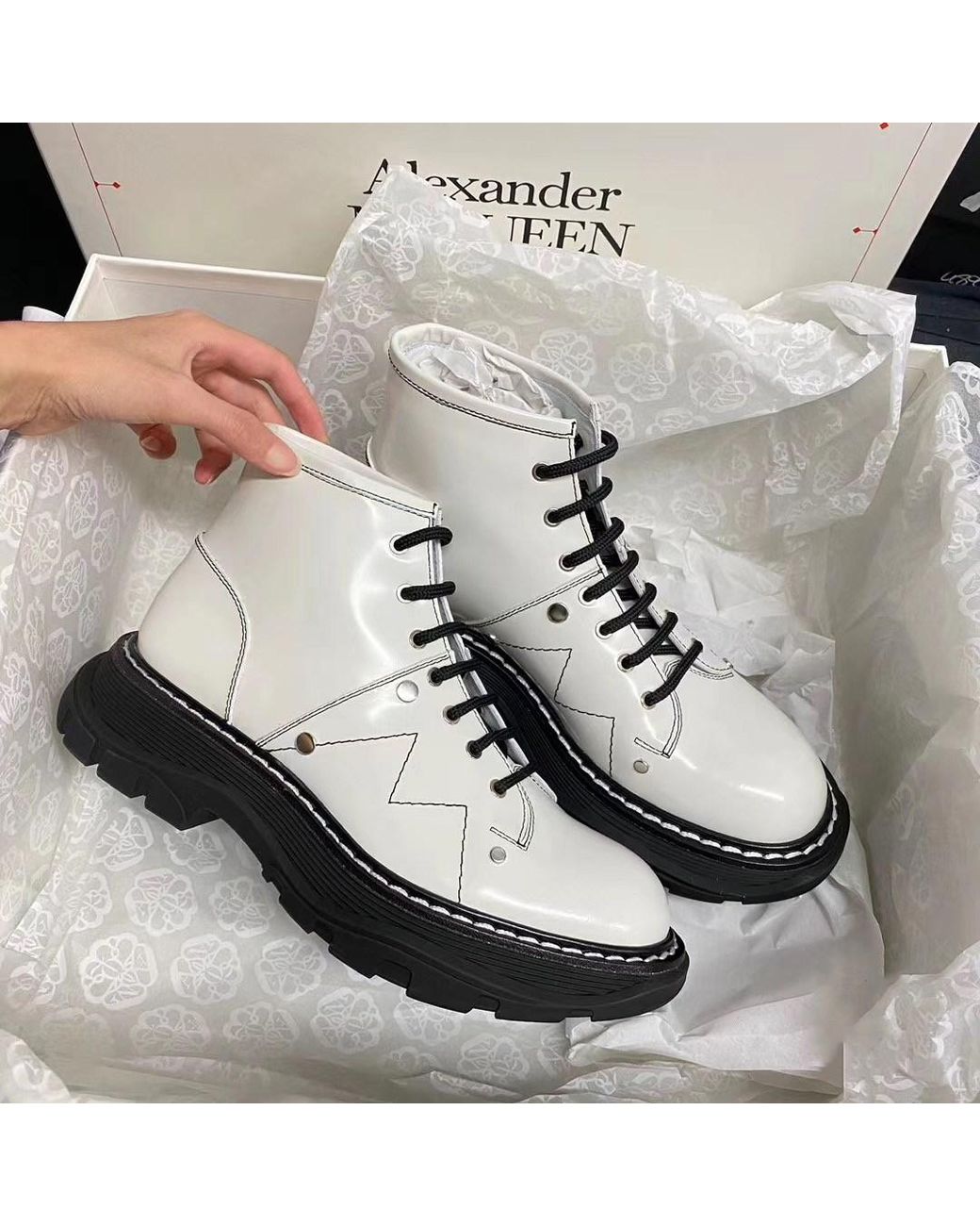 McQueen White Tread Lace-Up Boots