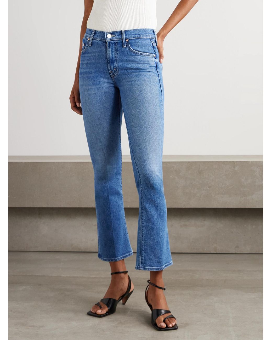 Mother Blue The Outsider Flood Cropped Mid-Rise Flared Jeans