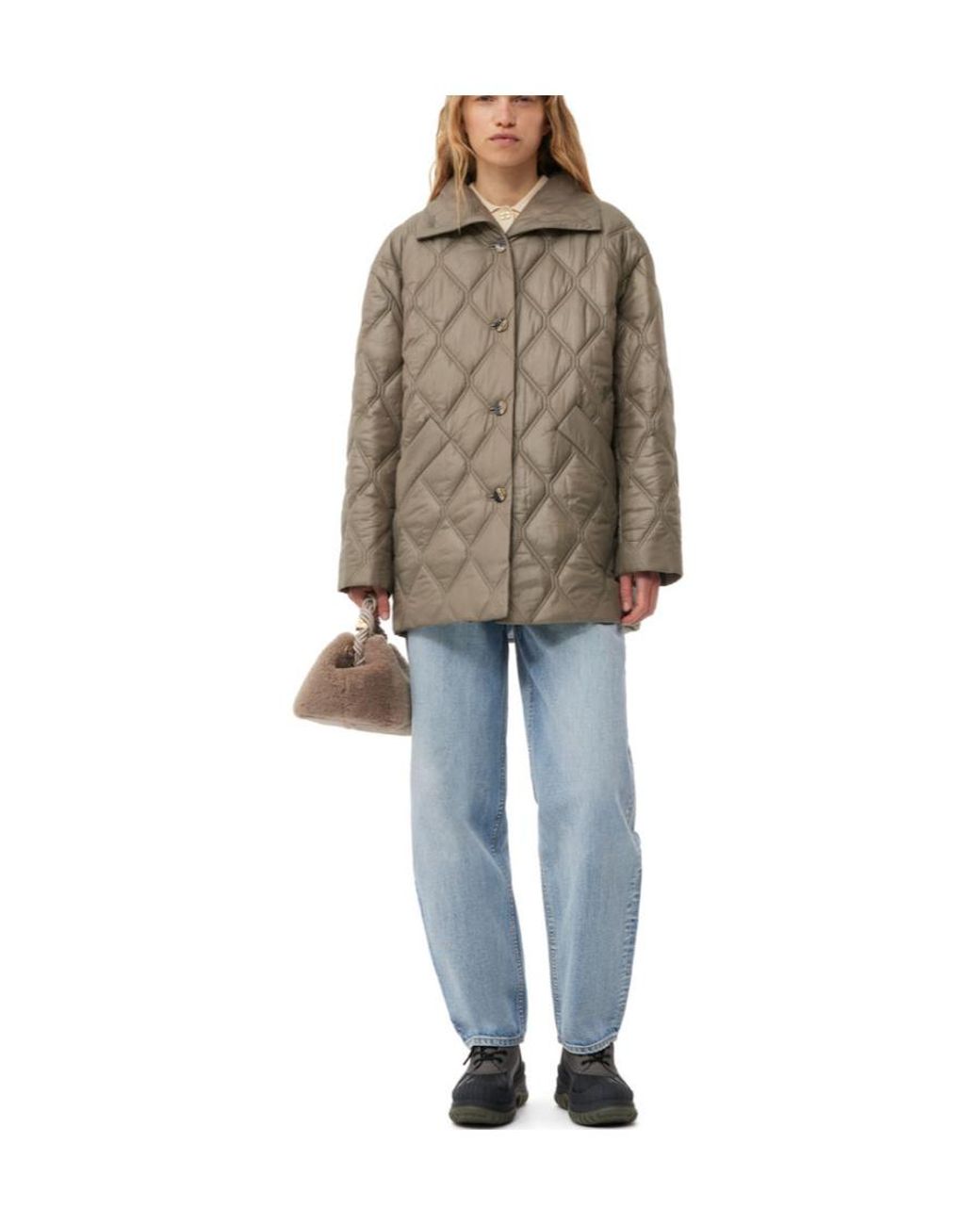 Ganni Gray Drop Shoulder Quilted Jacket