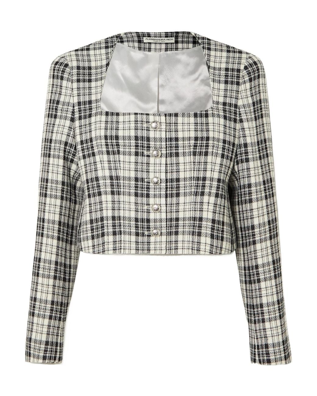 Alessandra Rich Gray And- Check Short Jacket