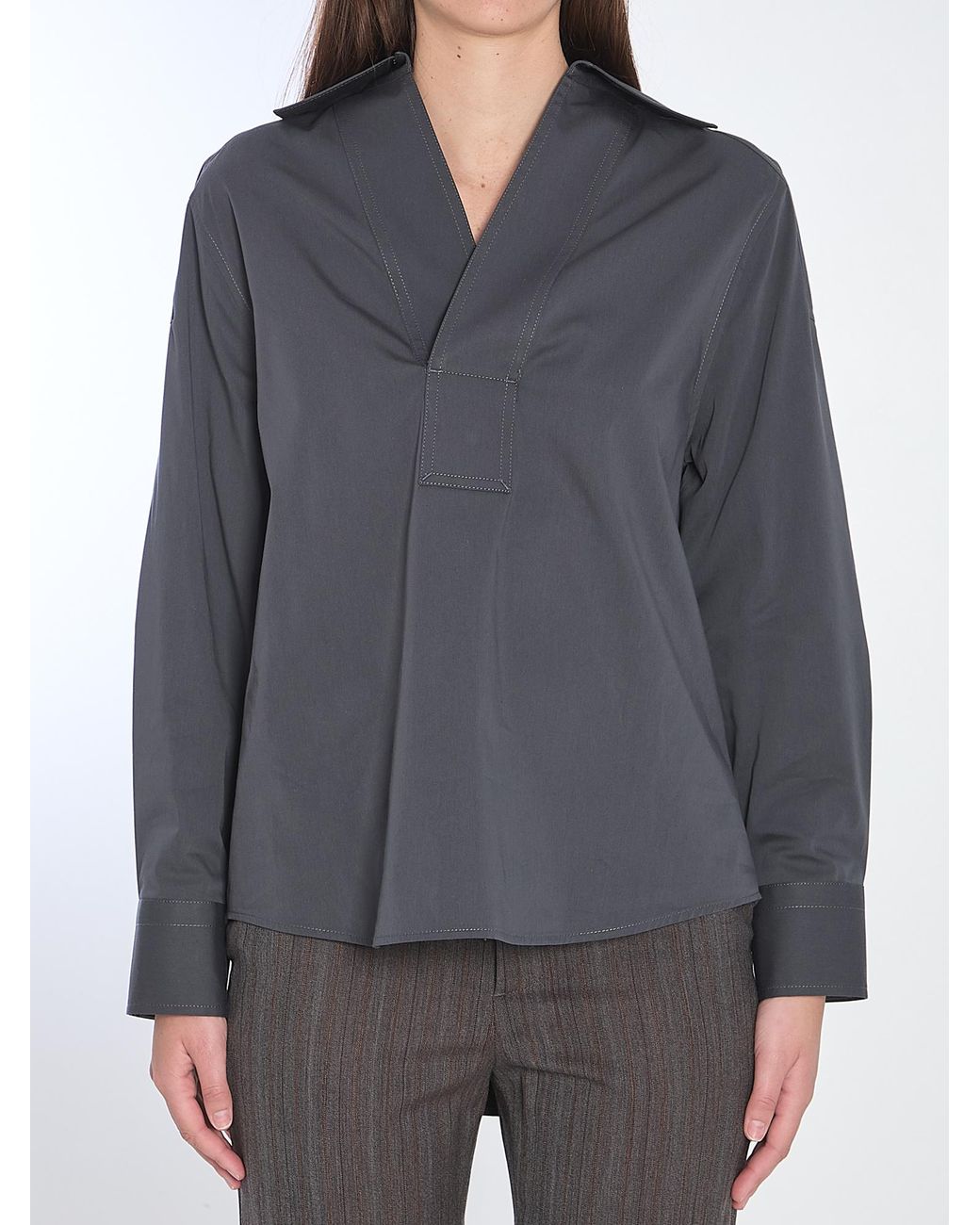 Bottega Veneta Gray Contrast Stitched Shirt