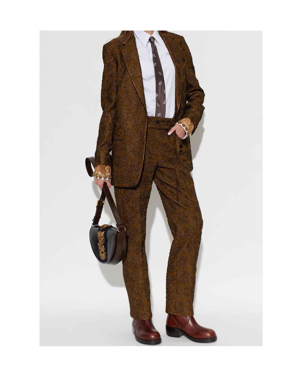 Dries Van Noten Brown Slim-Leg Jacquard Pants