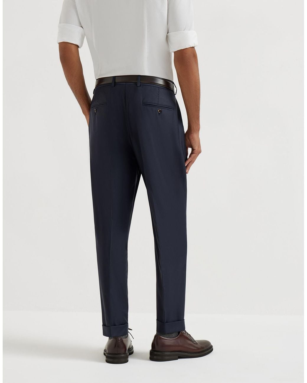 Brunello Cucinelli Blue Super 150S Virgin Wool Four Season Batavia Trousers for men