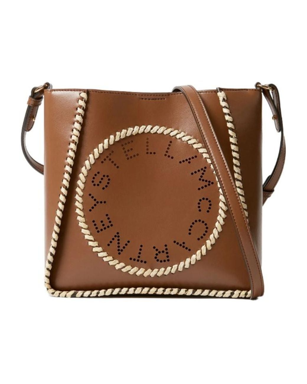 Stella McCartney Brown Raffia Trim Crossbody Bag