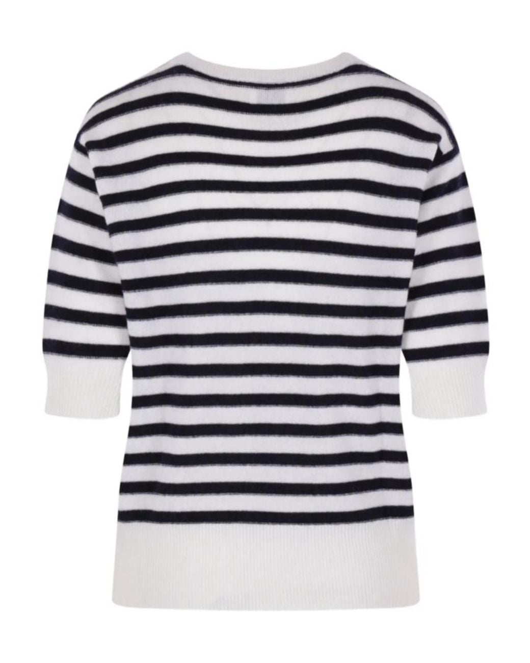 Allude Blue Striped Button-Detail Short-Sleeve T-Shirt