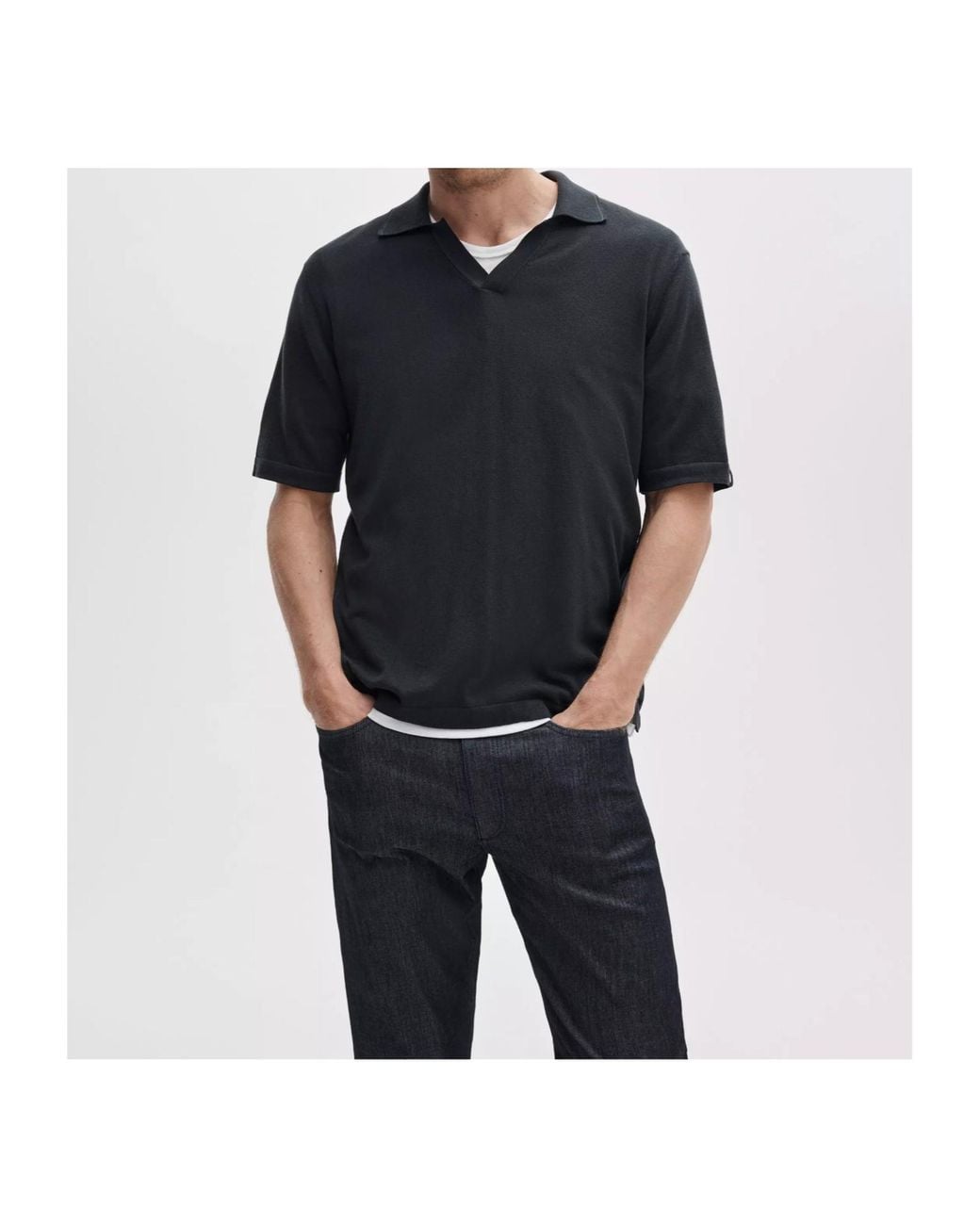 Rag & Bone Black Fine-Knit Short-Sleeved Polo Shirt for men