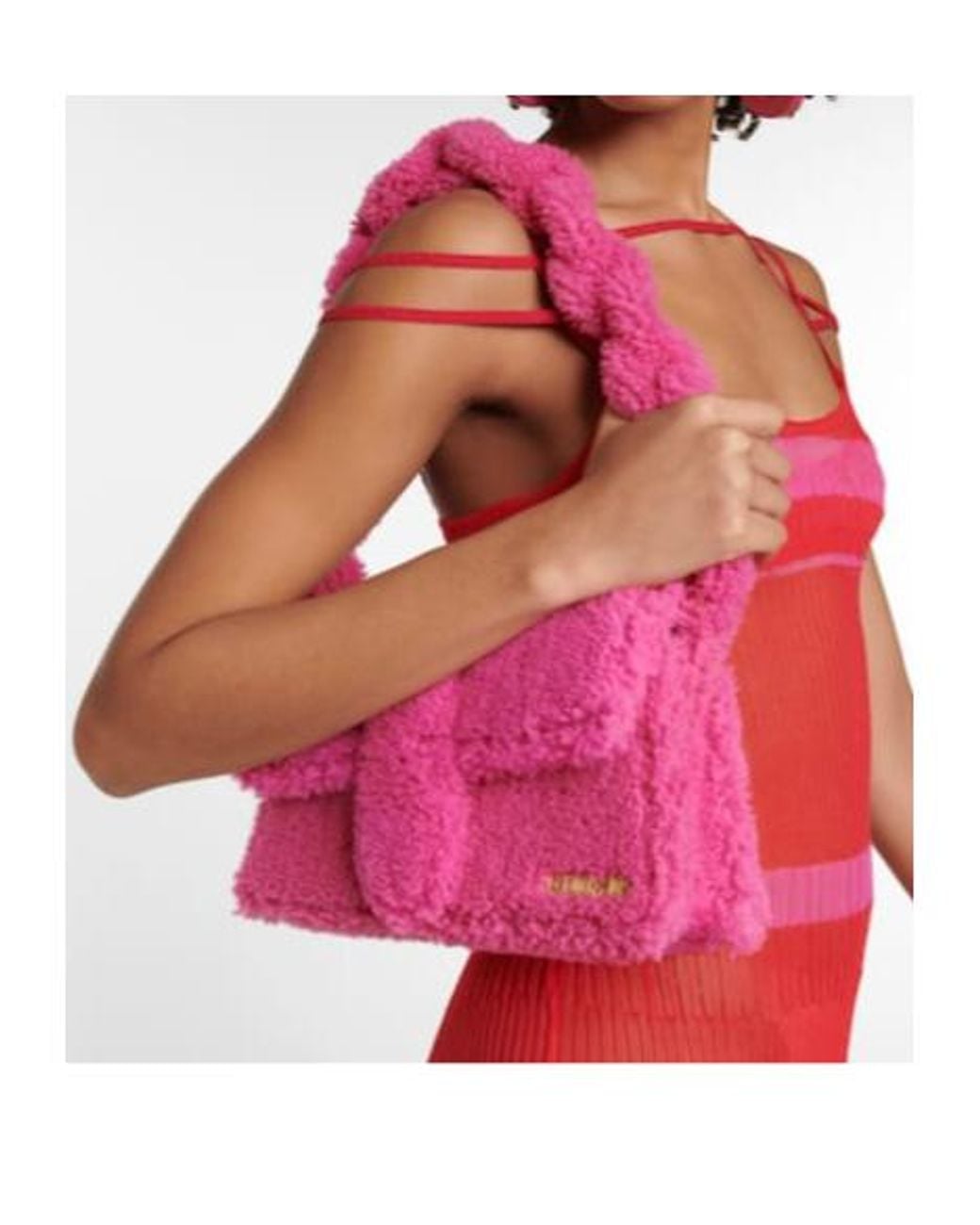 Jacquemus Pink Le Bambidou Shearling Shoulder Bag