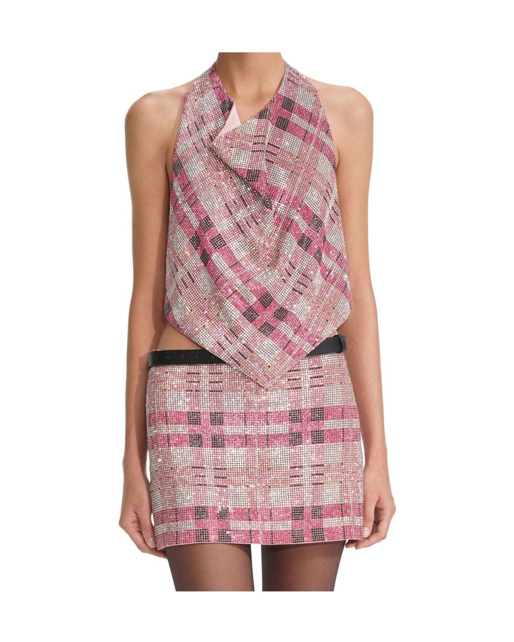 Self-Portrait Pink Crystal-Embellished Halter Top
