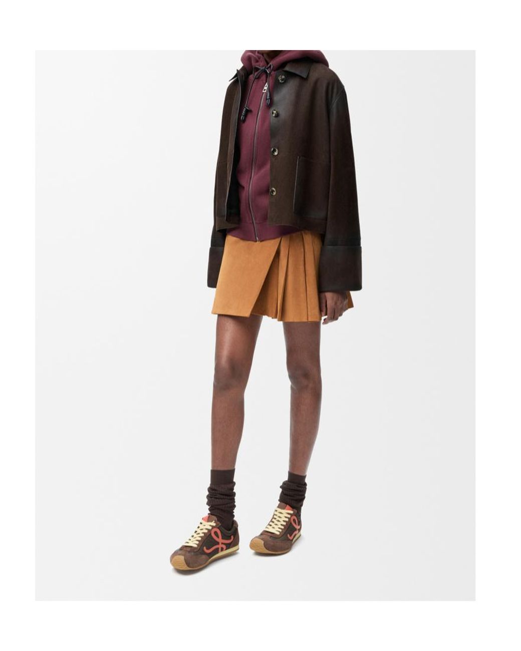 Loewe Brown Buckle Pleated Short Skirt