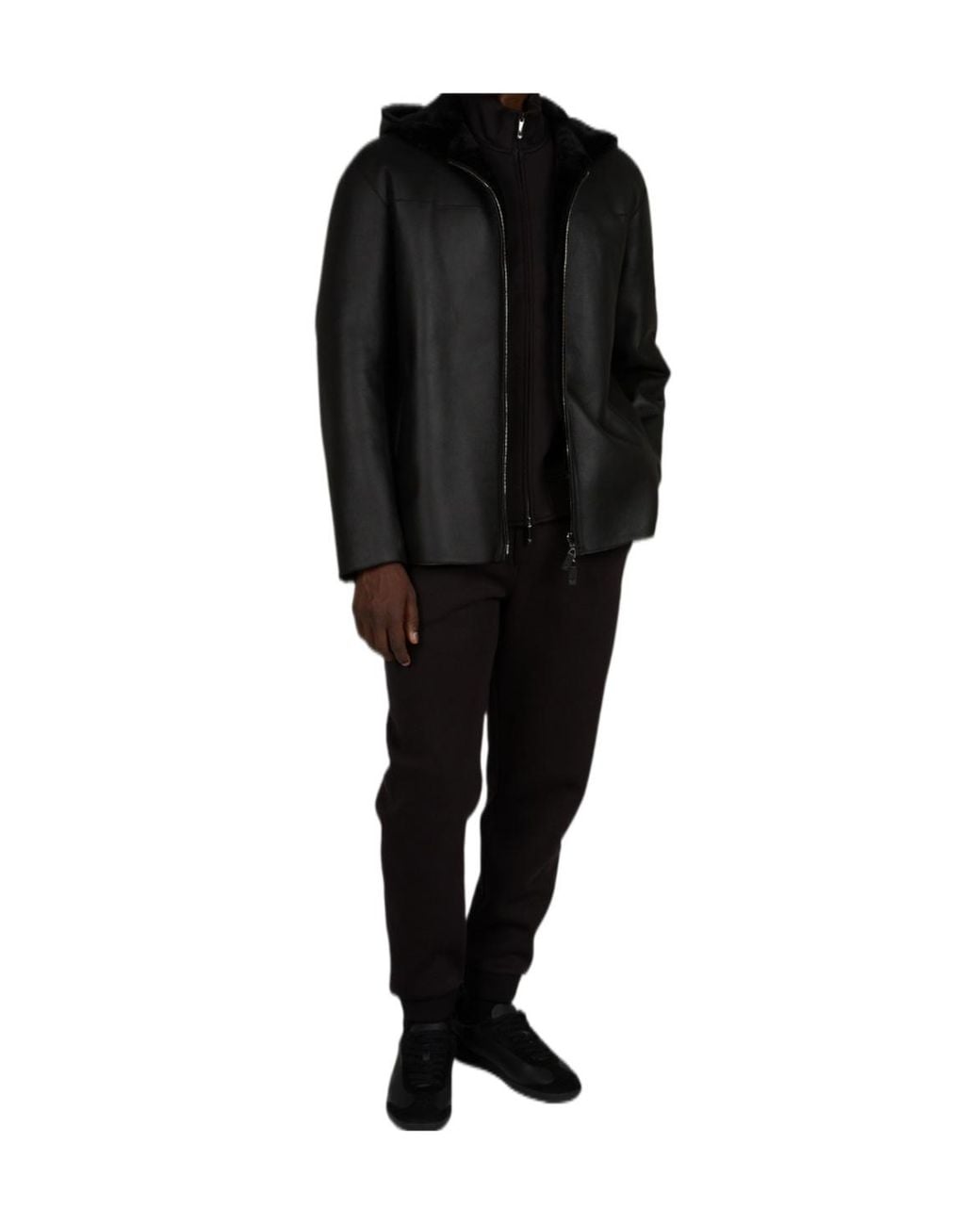Emporio Armani Black Long-Sleeved Leather Jacket for men