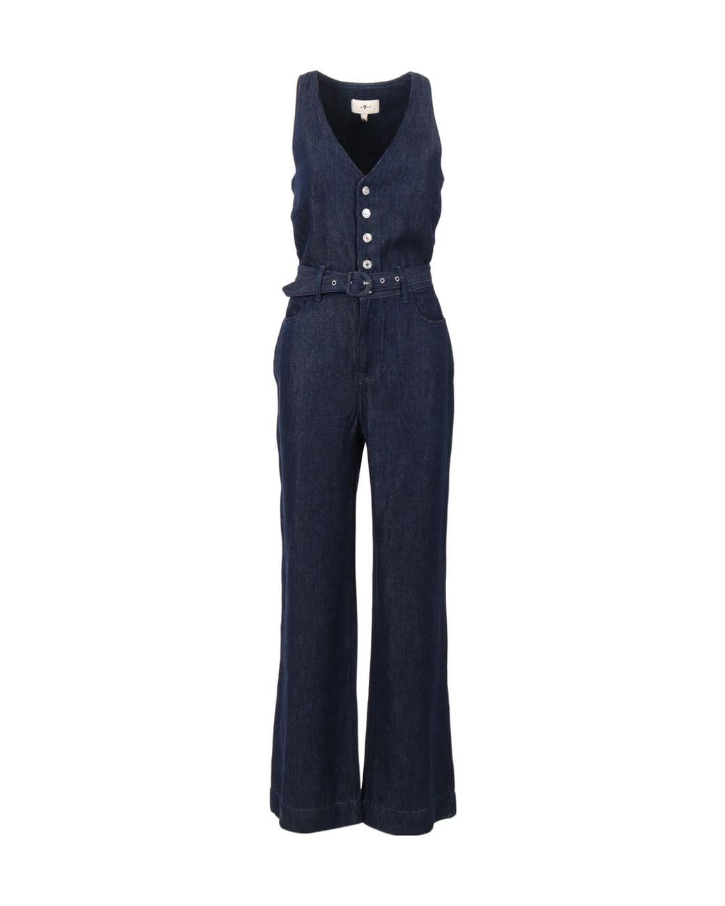 7 For All Mankind Blue Lustre Belted Jumpsuit