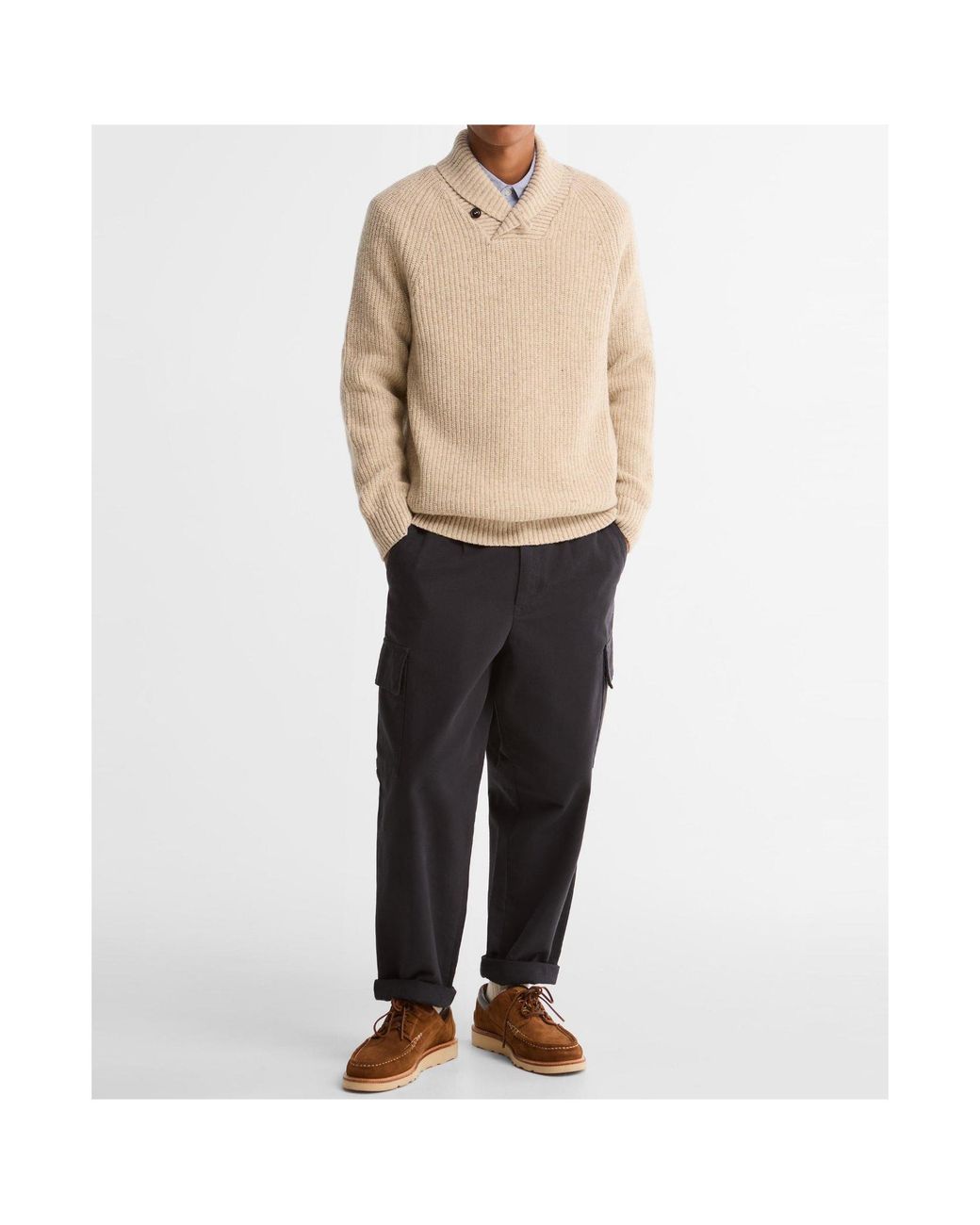 Barbour Natural Shawl Collar Chunky Knit Sweater for men