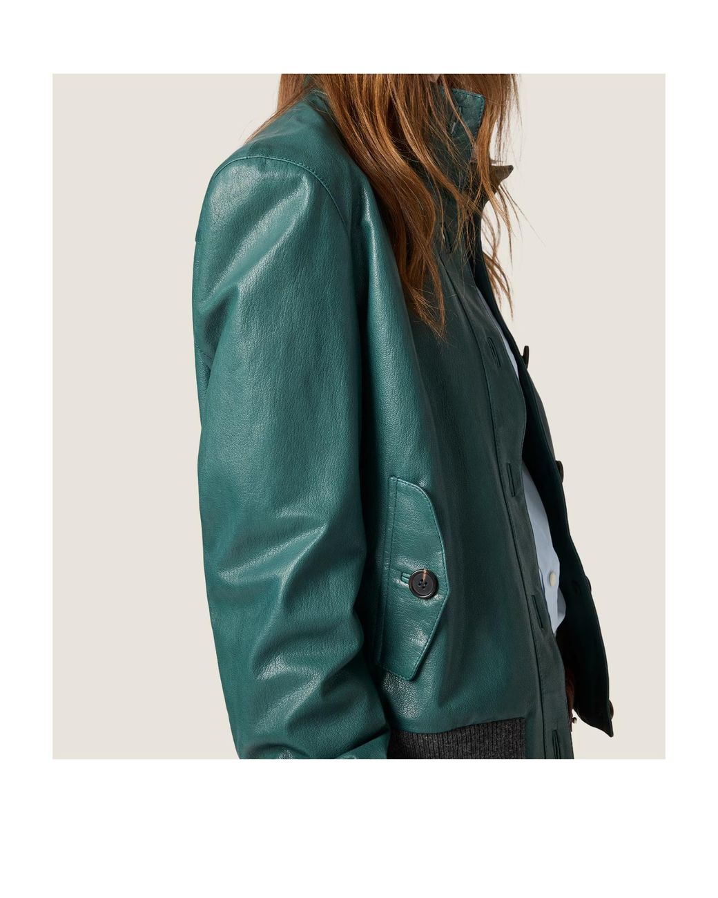 Miu Miu Green Long-Sleeved Leather Jacket