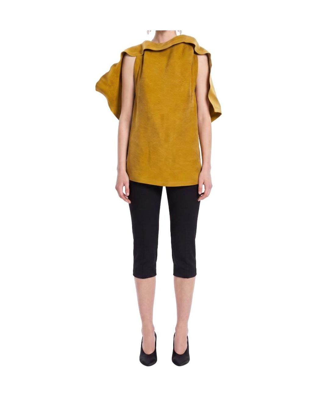 Magda Butrym Yellow Ruffled-Trim Tie-Fastening Top