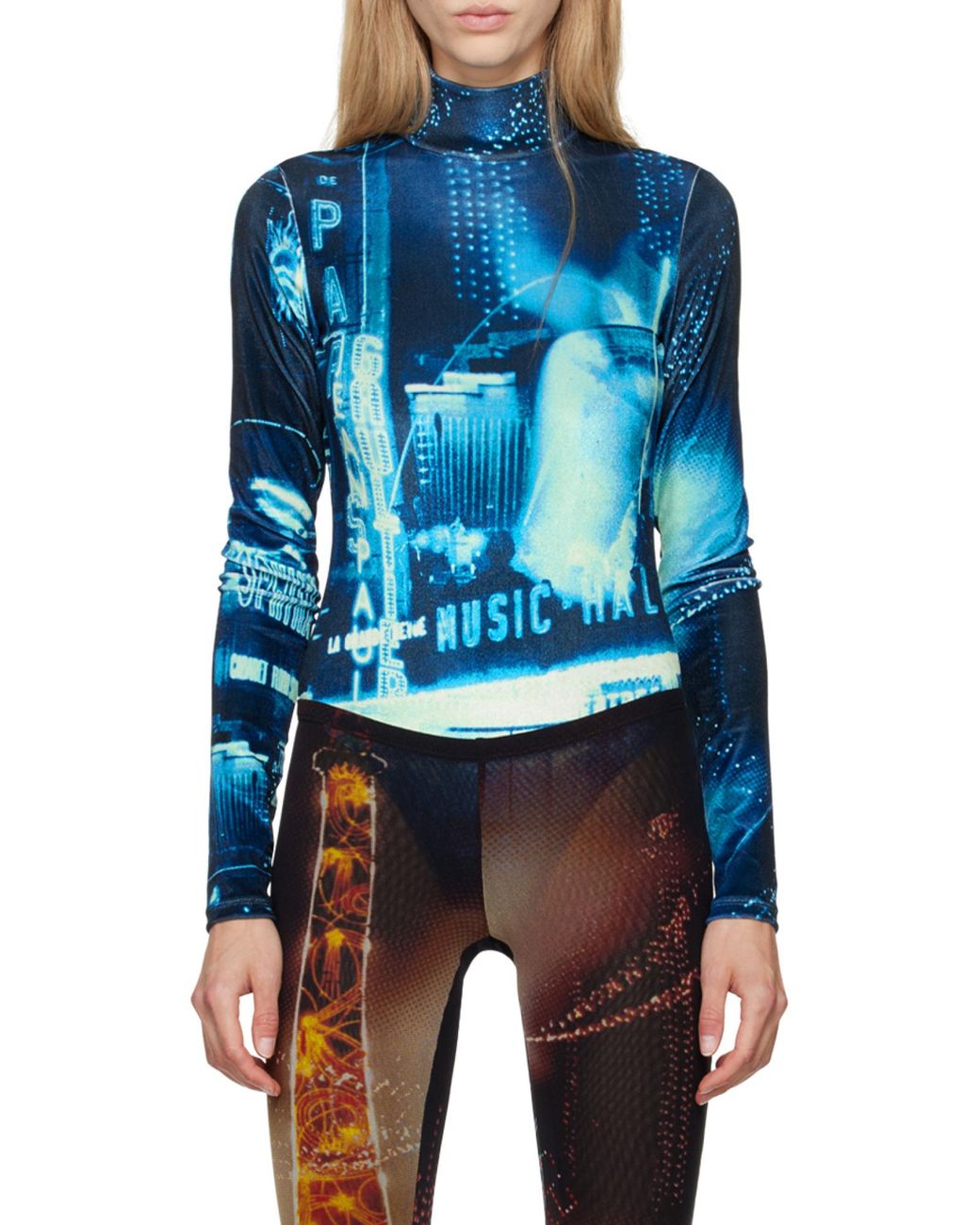 Jean Paul Gaultier Blue Pigalle Printed Velvet Bodysuit