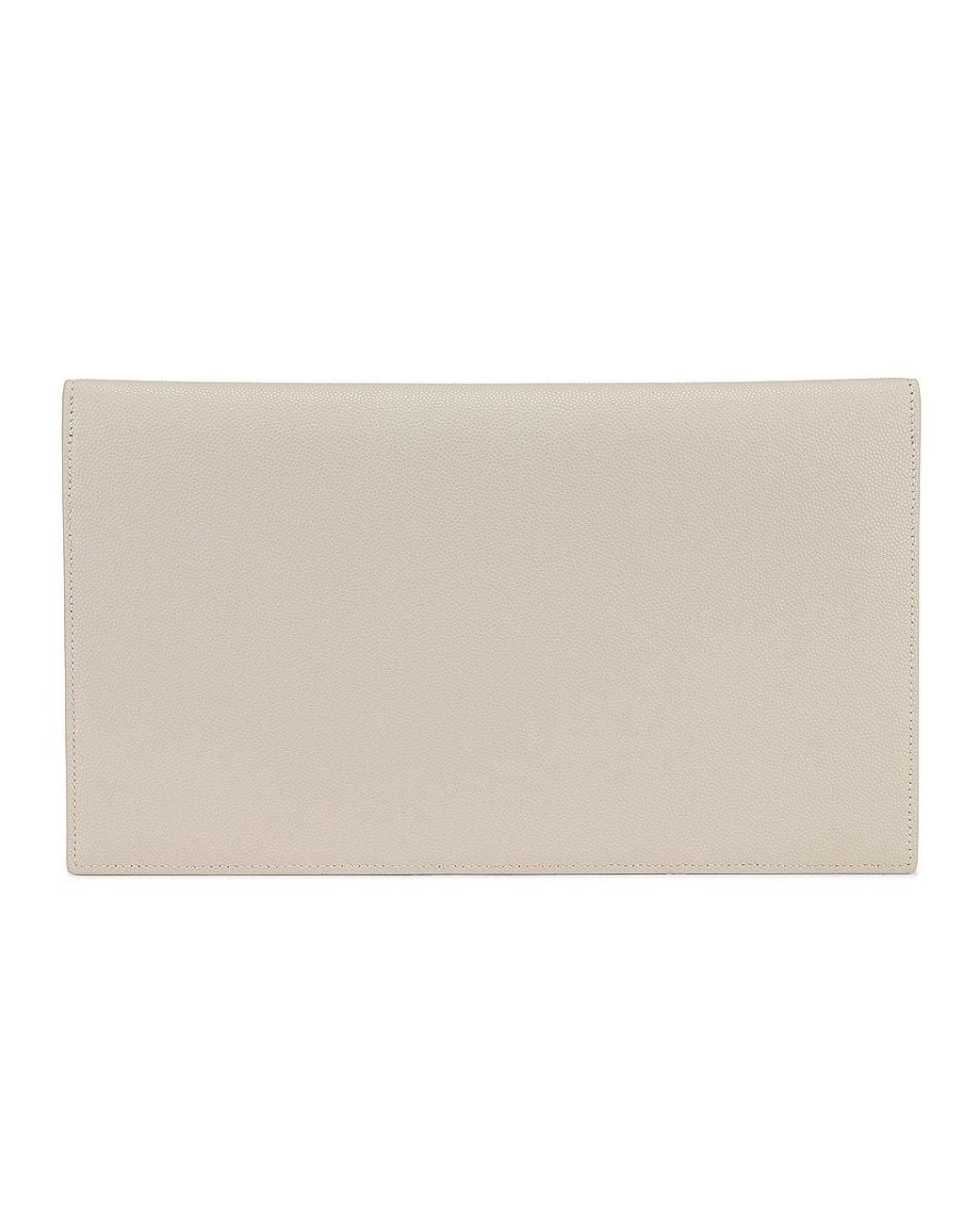 Saint Laurent Natural Uptown Logo Plaque Clutch Bag