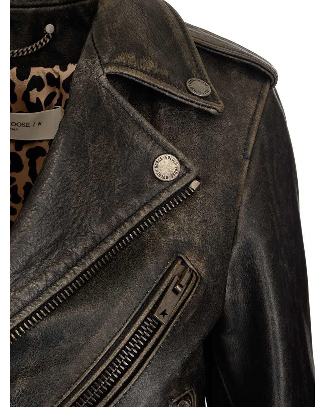 Golden Goose Deluxe Brand Black Cracked Effect Leather Biker Jacket