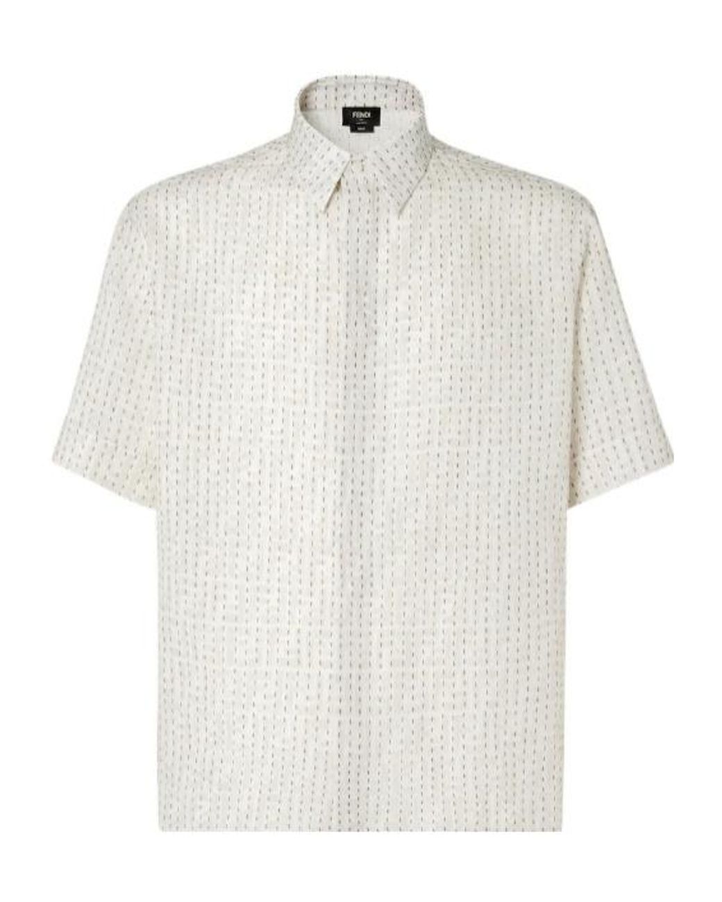 Fendi White Ff-Print Linen Shirt for men