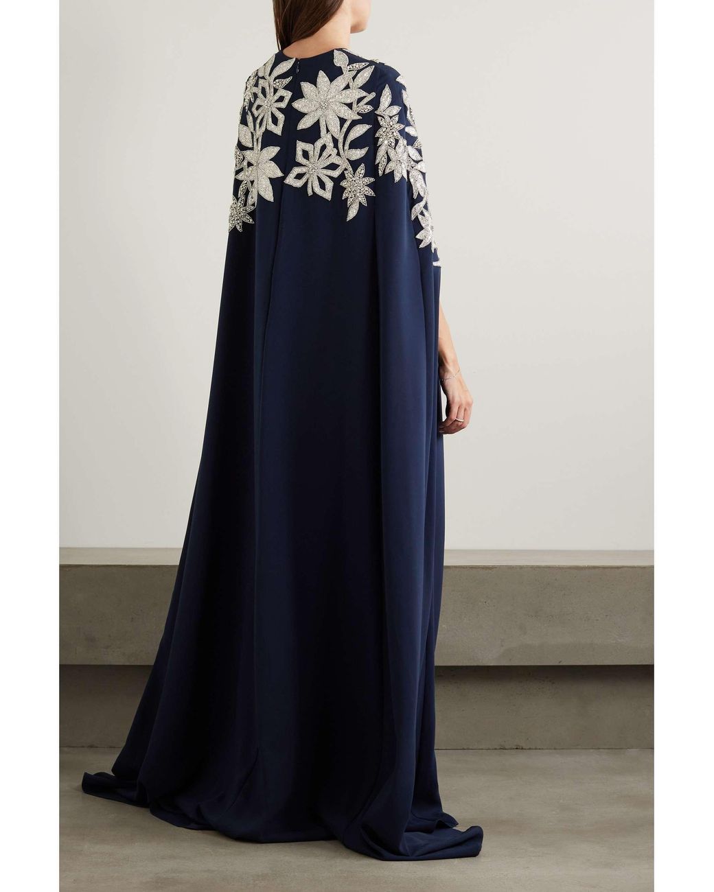 Oscar de la Renta Blue Cloak Effect Decorated Dress
