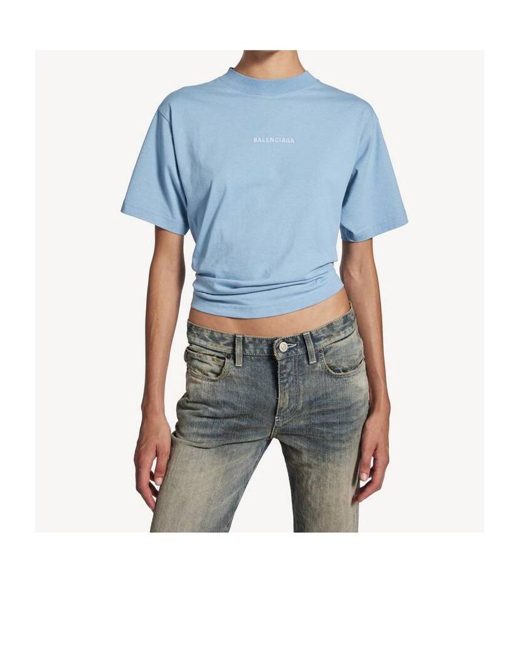 Balenciaga Blue Logo Printed Crewneck T-Shirt