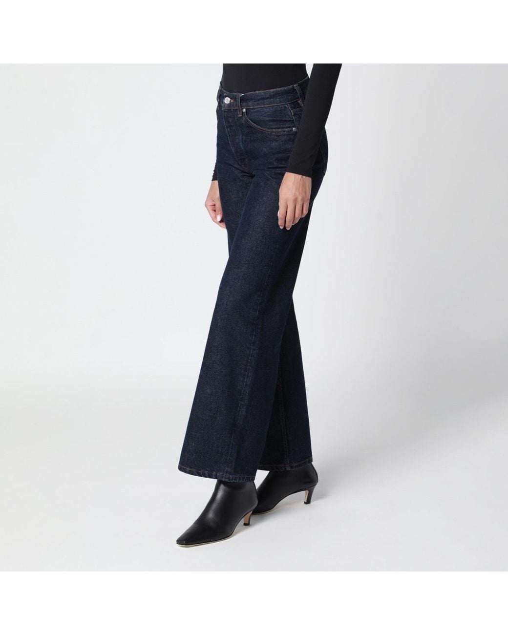 Anine Bing Blue Washed-Effect Wide-Leg Jeans