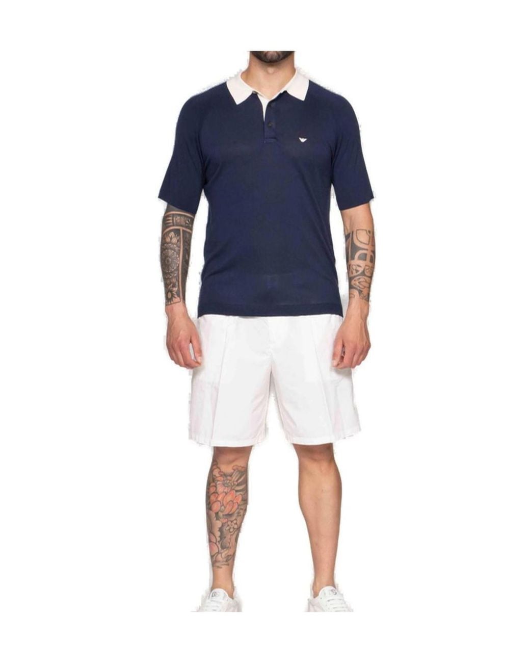 Emporio Armani Blue Logo Embroidered Short-Sleeved Polo Shirt for men